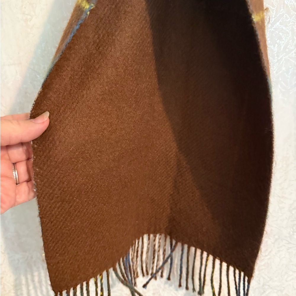 Unknown Plaid Scarf - Brown, Green, Tan, 100% Cashmere, Hand Taylored 61 x 12 - Picture 3 of 6